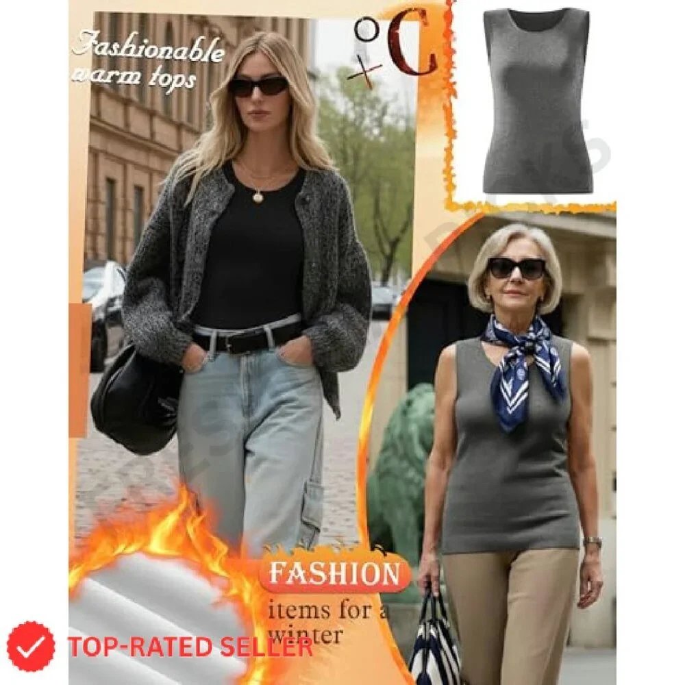 Fleece Thermal Tank Tops 3 Pack Frayed Edge Base Layer Minimal Chic